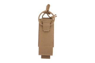 Coyote tan pistol magazine pouch with retention.
